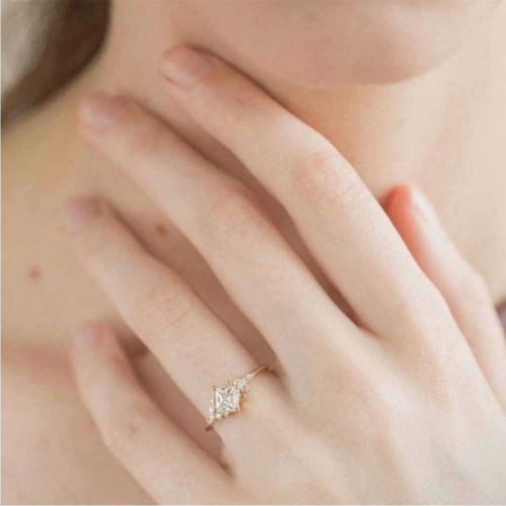NEW Yellow Gold Square White Sapphire Wedding Ring - Picture 5 of 6